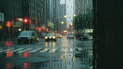 Rainy City View through Glass Window on 35mm Film generative AI