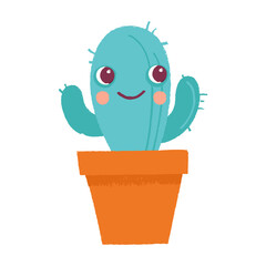 Png cartoon illustration in simple childish style with cactus - nursery room print template, design element for greeting card or stationery for kids and children - happy cartoon character
