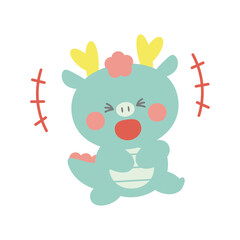 腹を抱えて笑う辰（龍）