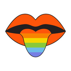 Png illustration in flat simple linear style - hand and pride LGBT rainbow lips -  love concept, Icon and symbol for sticker,  t-shirt print and logo design template - 625215885