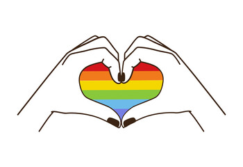 Png illustration in flat simple linear style - hand and pride LGBT rainbow heart - Icon and symbol for sticker, print, banner - 625215896