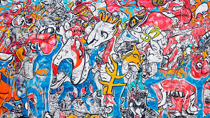 Graffiti pattern on the wall with animals