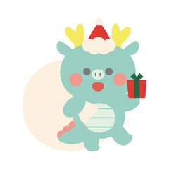 サンタの帽子を被ってプレゼントを持っている辰（龍）