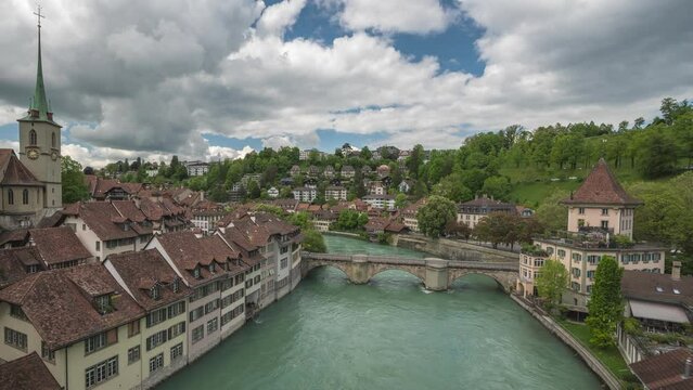 Bern (Berne) Switzerland time lapse 4K, city skyline timelapse at Bern old town and Aare River