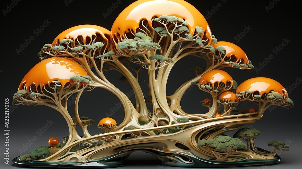 Aufkleber a sculpture of a group of trees with oranges on them. generative ai