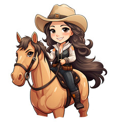 Cute Cowgirl Riding A Horse Illustration
