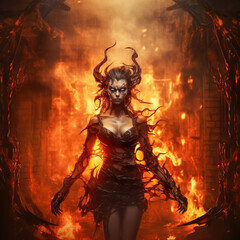devil woman in fire