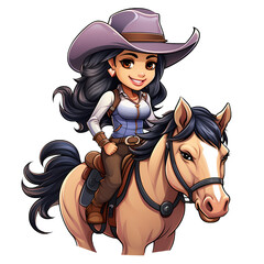 Cute Cowgirl Riding A Horse Illustration