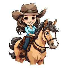 Cute Cowgirl Riding A Horse Illustration