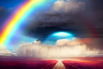 a rainbow behind a cloud. Generative AI