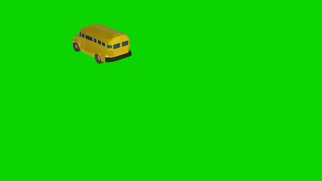 3D stylized model of a yellow bus on a green background. 3d render