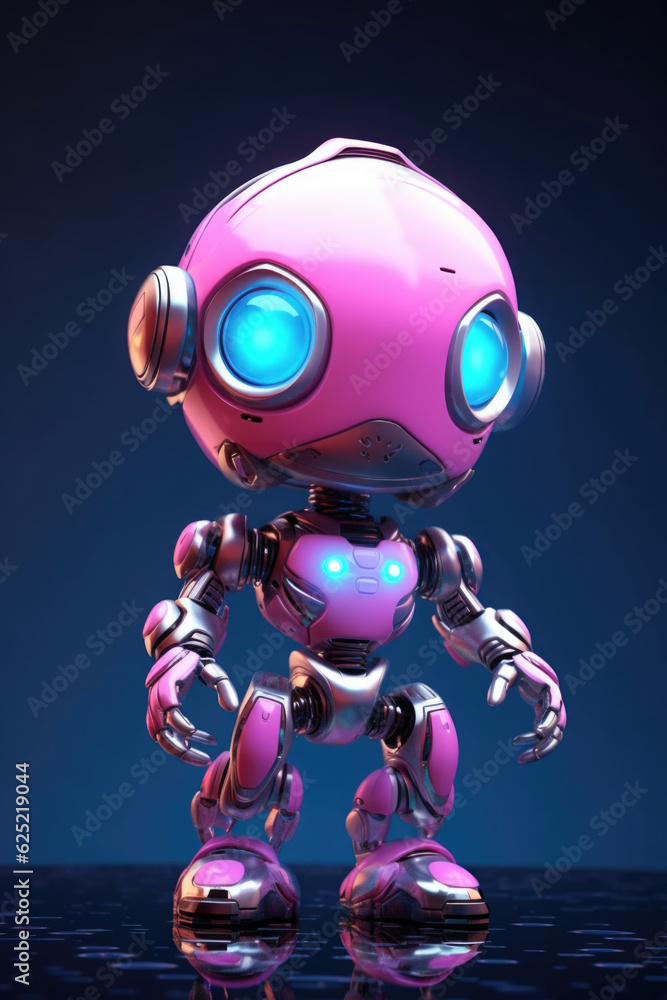 Aufkleber a pink robot standing on a reflective surface. generative ai.