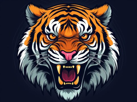 Tiger Portrait Clipart, A Majestic Roa Illustration of a Dangerous Jungle Predator, Generative AI