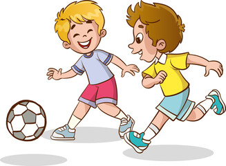 Vector Illustration Of Kids Playing Football isolated