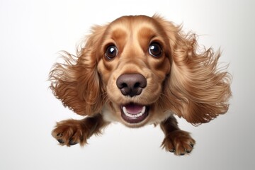 Cute Cocker Spaniel Sitting on White, A Playfully Surreal Photography of Emotive Faces, Generative AI