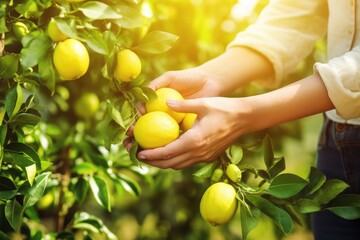 Close-Up Hand Harvesting Lemon