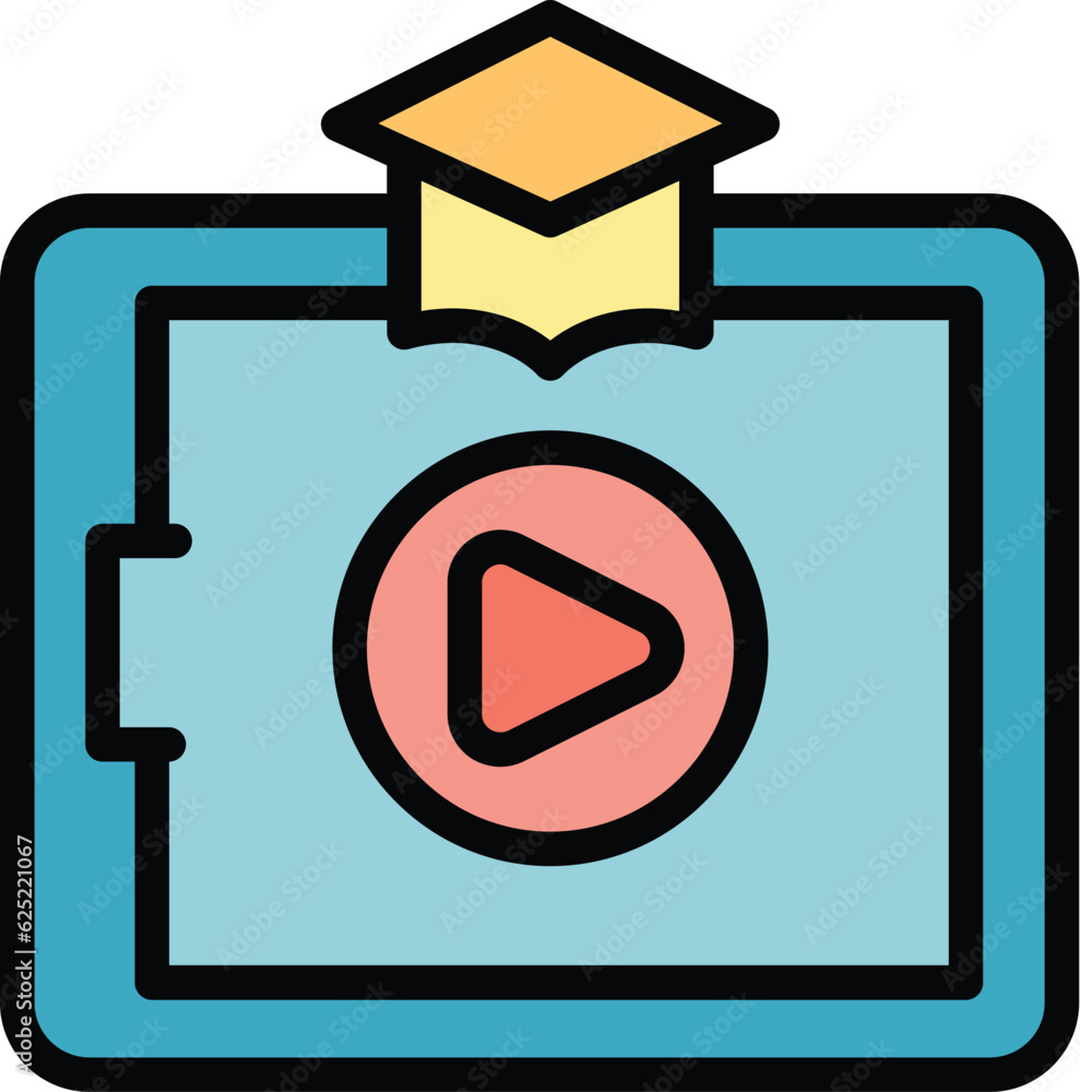 Poster online learning icon outline vector. web course. video book color flat