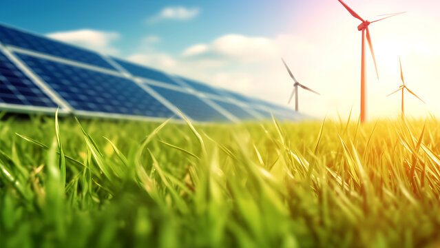 Remote Solar Panels and Windmills, Renewable Energy Digital Concept Render
