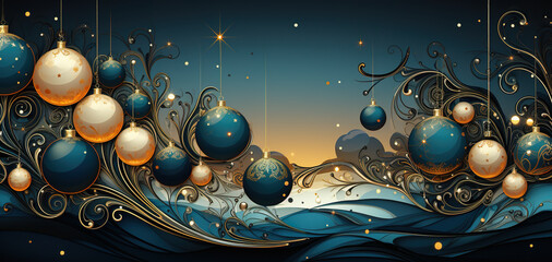 Cute Christmas background, wallpaper design. Panoramic banner composition.
