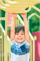 Kid exercise for health and sport concept. Happy child boy playing