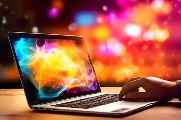Person on a Laptop, with Colorful Background, Digital Render