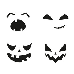 Collection of funny and scary ghost or pumpkin faces for Halloween. Vector illustration isolated on white background
