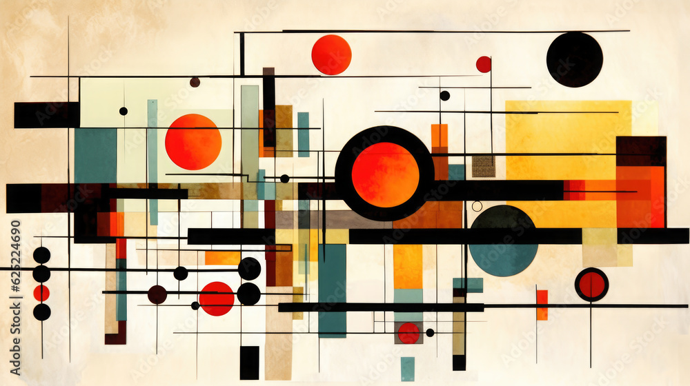 Poster an abstract painting of circles and lines. generative ai.