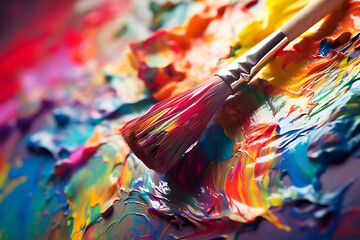 Close-up of Colourful Paint and Brush, Creativity Digital Concept Render