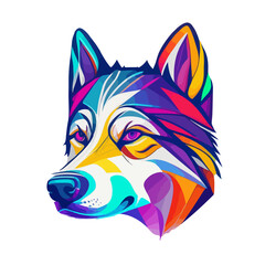 Wild Canine Whimsy: Abstract Isolated Husky Illustration - A Colorful Expression of Nature's Mystique and Canine Grace
