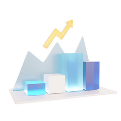 Bar chart graph with arrow 3d rendering illustration