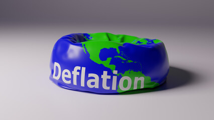 3d render depicting abstract economic deflation using a deflating plastic globe.