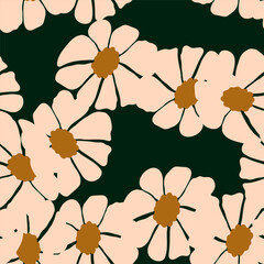 Retro groovy flowers seamless pattern. Vintage floral background. Abstract stylized botanical wallpaper