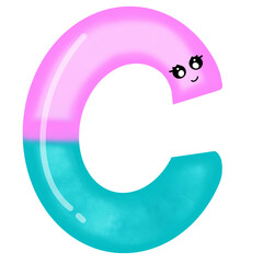cartoon alphabet  C on transparent background