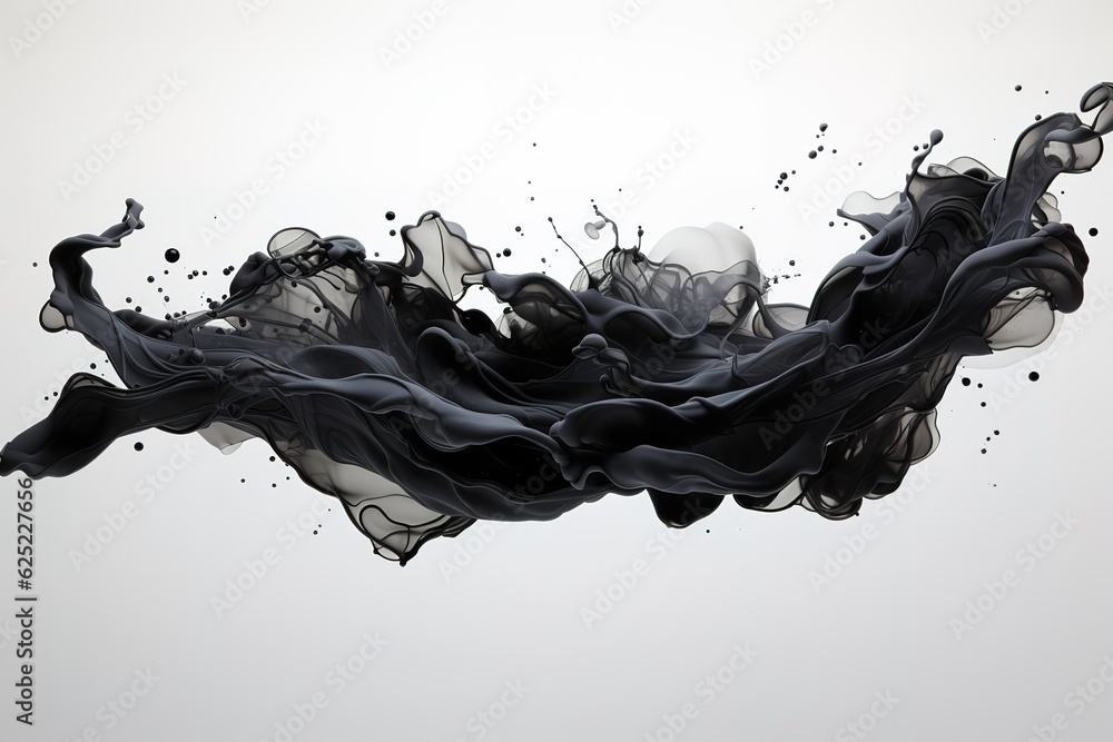 Wall mural Close up view of black paint splash in water isolated on gray