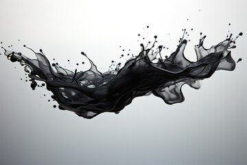 Close up view of black paint splash in water isolated on gray