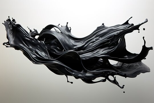 Close up view of black paint splash in water isolated on gray