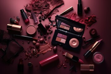 Collection of beauty products on a dark background