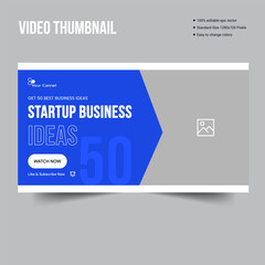 Creative startup business tips video thumbnail banner template design, fully editable vector eps 10 file format