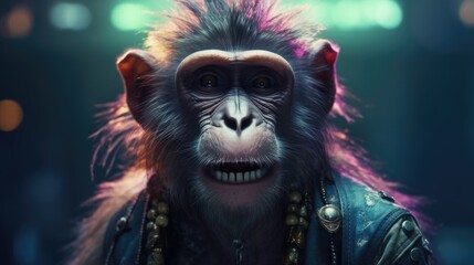 cute monkey in punk rock style. Created with Generative AI.