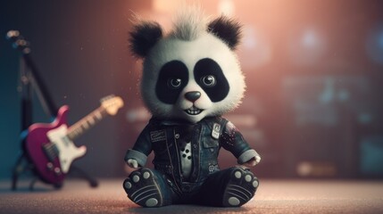 cute panda in punk rock style. Created with Generative AI.