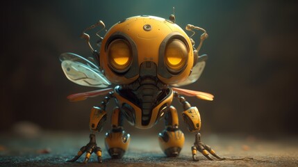 Robot bee. Artificial bee. Created with Generative AI.