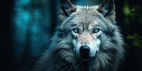 AI Generated. AI Generative. Wild nature creature predator wold face eyes portrait. Wildlife explore outdoor savage dangerous mammal view