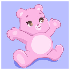 Obraz na płótnie Canvas Cute teddy bear, pink soft toy, vector illustration