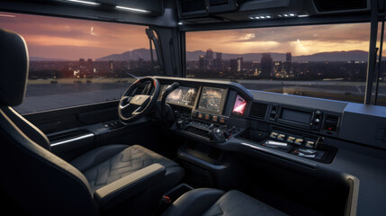 Fototapeta premium Truck interior dashboard panel.