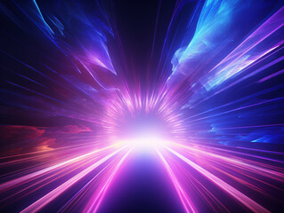 Fototapeta premium An Abstract Portal Tunnel Featuring Glowing Pink and Blue Neon Waves, High-Speed Moving Lines, and Dazzling Bokeh Lights Generative ai