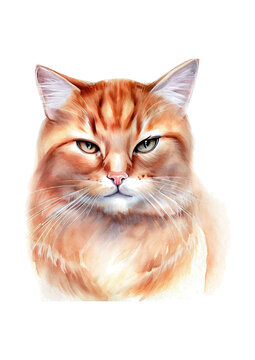 Red cat portrait watercolor