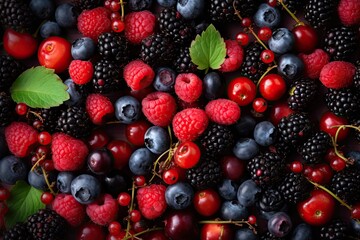 Background of fresh juicy different berries.