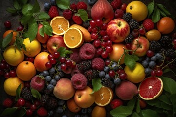 Naklejka na ściany i meble Close-up of fresh berries and fruits.