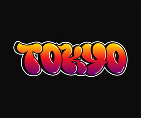 Tokyo - single word, letters graffiti style. Vector hand drawn logo. Funny cool trippy word Tokyo City, fashion, graffiti style print t-shirt, poster concept
