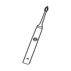 Young beautiful woman with toothbrush near mirror in bathroom. Personal hygiene